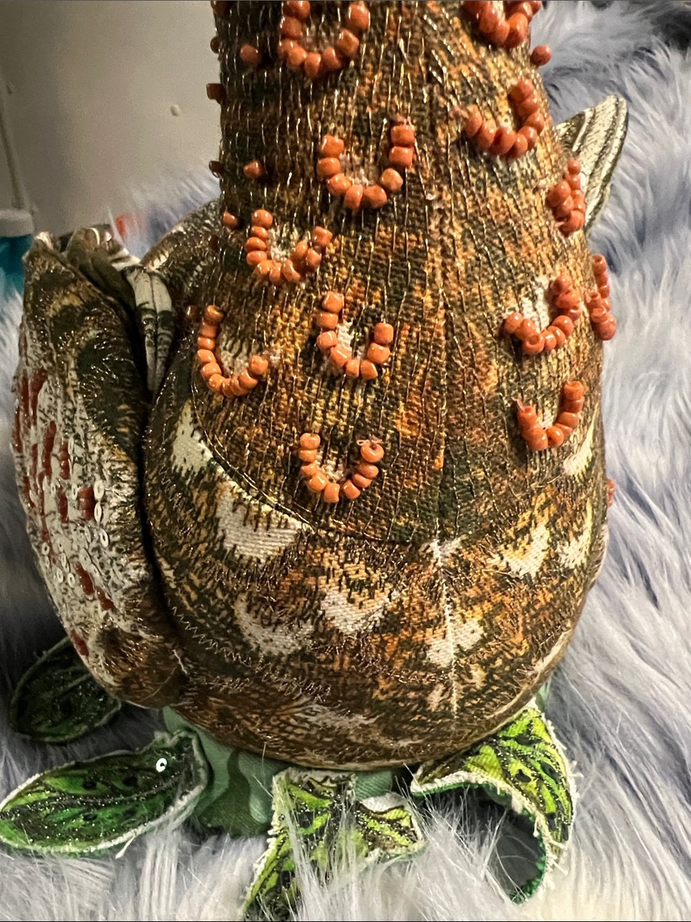 Embellished Fabric Grouse Bird Figurine in Brown & Orange - Picture 3 of 6
